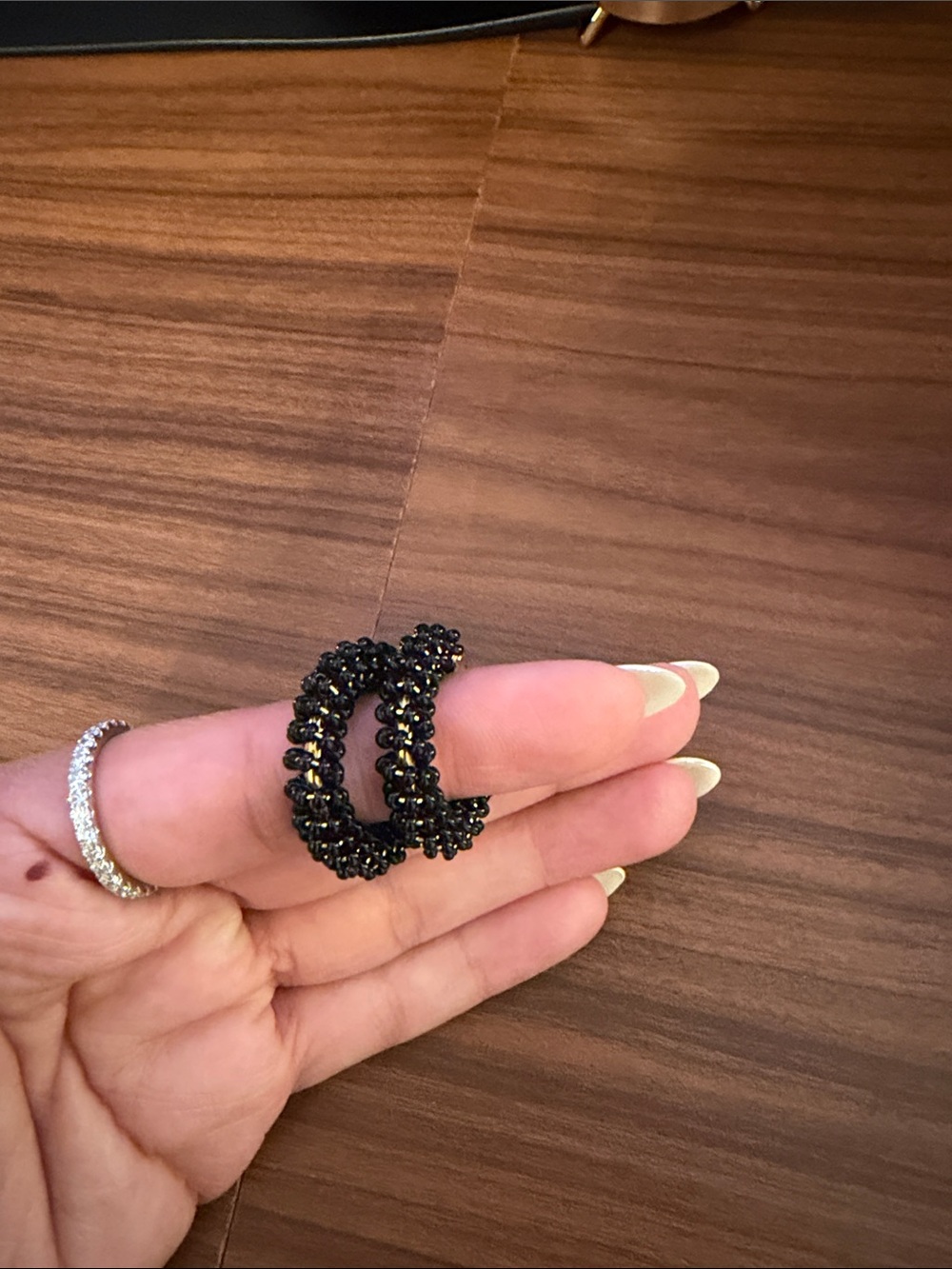 Black Beaded Hoop Earrings - Women Jewelry